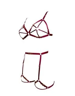 E.L.F. Zhou London Soutien-gorge Harnais Avec Attaches Or - Cage O-ring Bra Bordeaux -Lingerie boutique soutien gorge harnais cage bra bordeaux 3