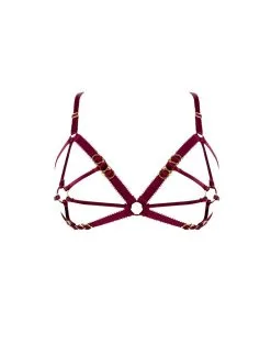 E.L.F. Zhou London Soutien-gorge Harnais Avec Attaches Or - Cage O-ring Bra Bordeaux -Lingerie boutique soutien gorge harnais cage bra bordeaux 5