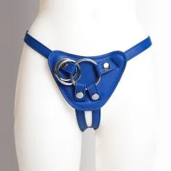 The Sinners Harnais Pour Gode-ceinture Avec Plastron Amovible Et Attaches D-Ring - Cuir Souple Bleu -Lingerie boutique strapon bleu plein doubleanneaux face