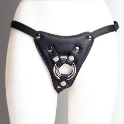 The Sinners Harnais Pour Gode-ceinture Avec Attaches D-Ring - Cuir Souple Noir -Lingerie boutique strapon noir ouvert doubleanneaux face