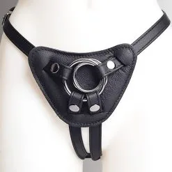 The Sinners Harnais Pour Gode-ceinture Avec Plastron Amovible - Cuir Souple Noir -Lingerie boutique strapon noir plein boucletrous petit 1