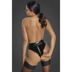 Noir Handmade String Taille Haute Ouvrable En Wetlook -Lingerie boutique tanga wetlook zippe 3