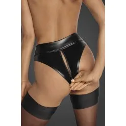 Noir Handmade String Taille Haute Ouvrable En Wetlook -Lingerie boutique tanga wetlook zippe 4