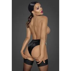 Noir Handmade String Taille Haute Ouvrable En Wetlook -Lingerie boutique tanga wetlook zippe 5